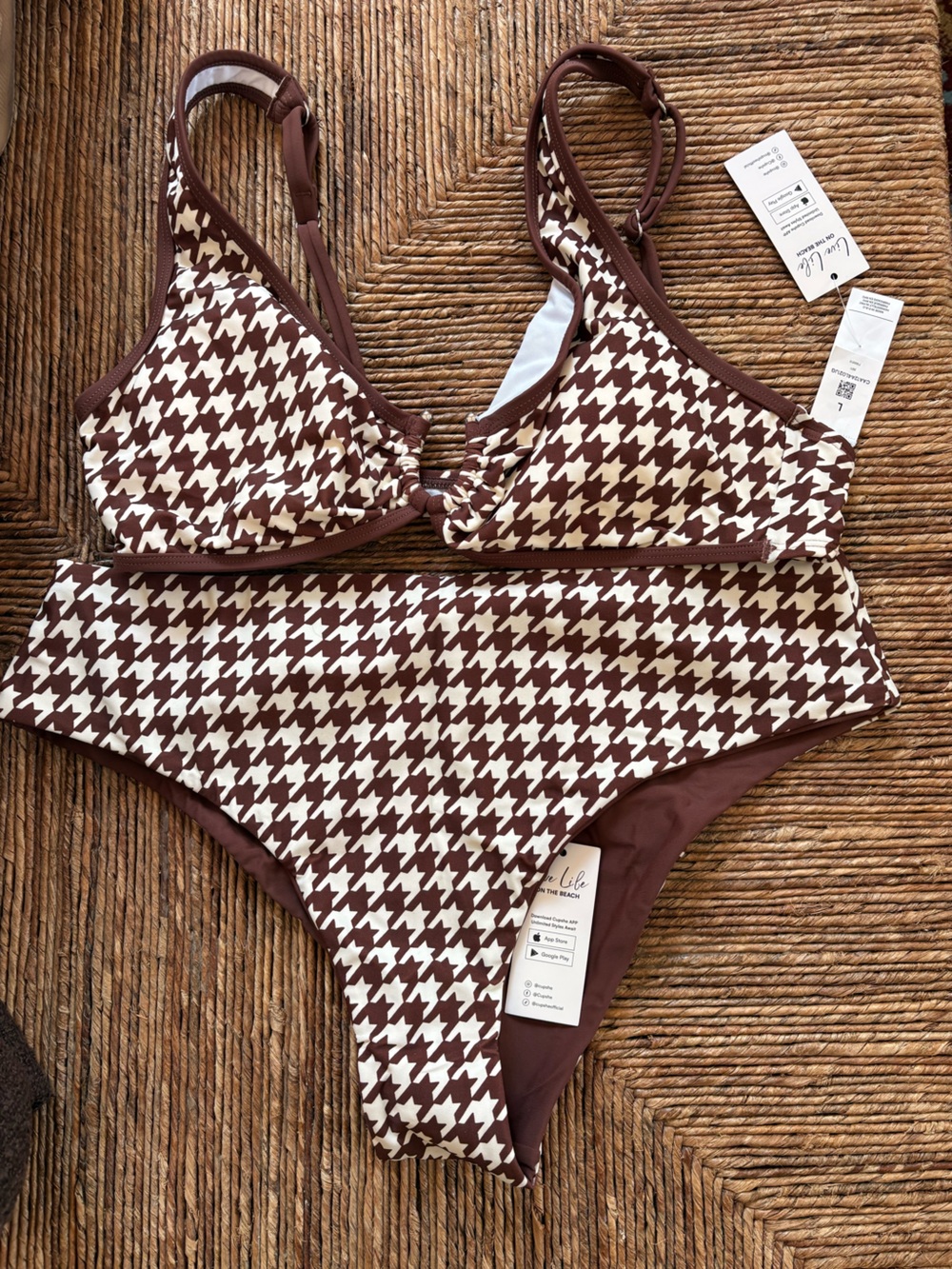 CupShe Houndstooth Two-Piece Bikini Set - Brown & Cream